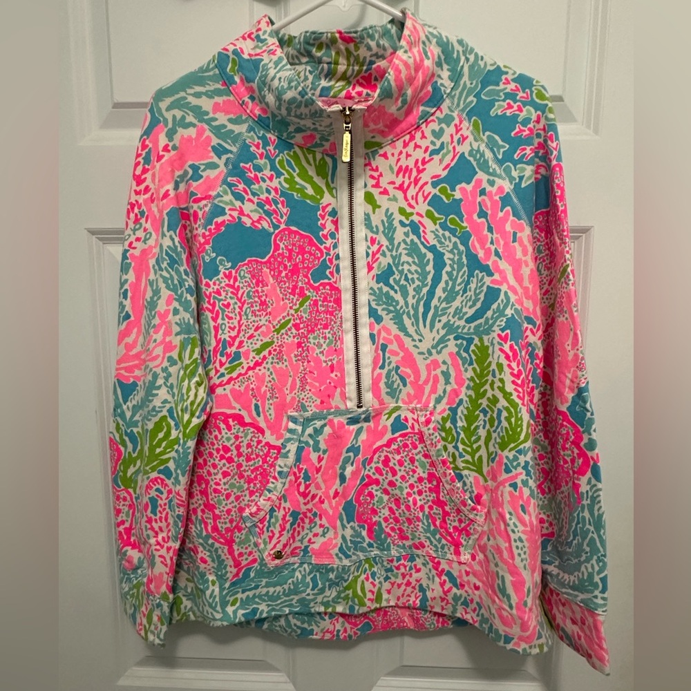 Lilly Pulitzer Womens Large Skipper Popover 1/2 Zip Pullover Stretch Floral